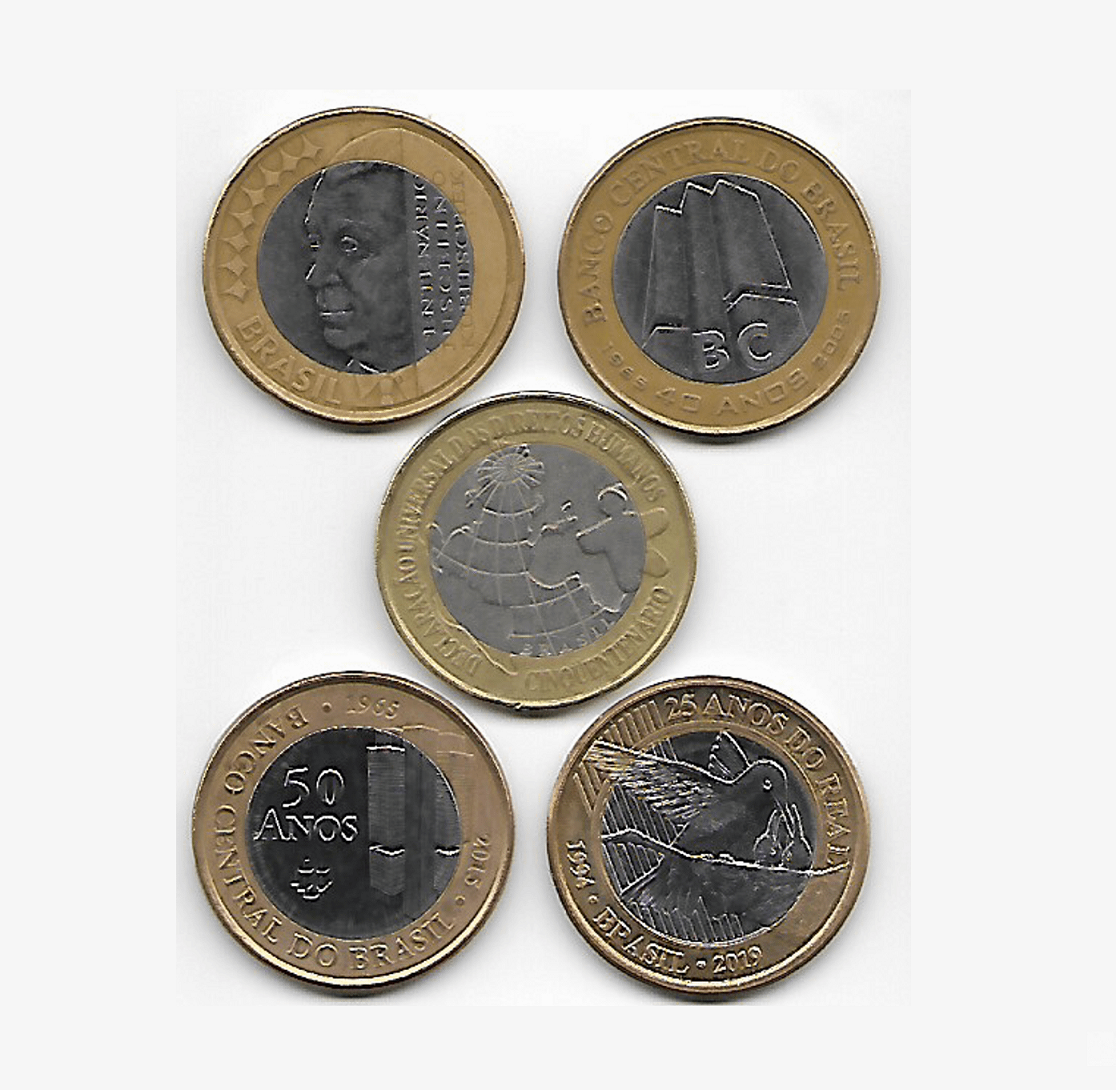 5 moedas comemorativas 1 real