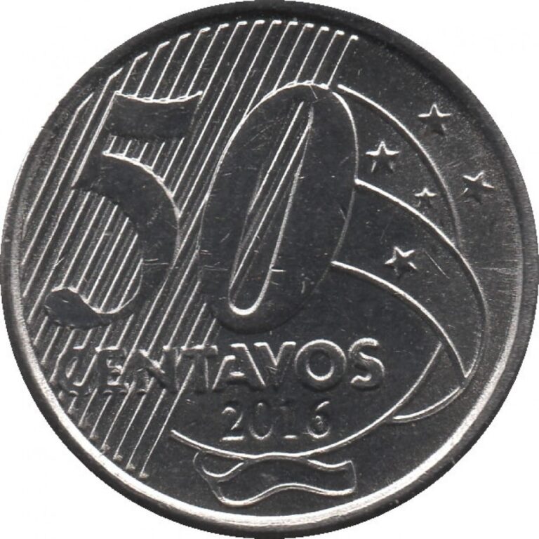 Exemplo de moeda de 50 centavos de 2016. Imagem: Reprodução.
