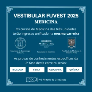A USP divulga novidades para o Vestibular FUVEST 2025 para ingresso no curso de Medicina. Imagem: Divulgação