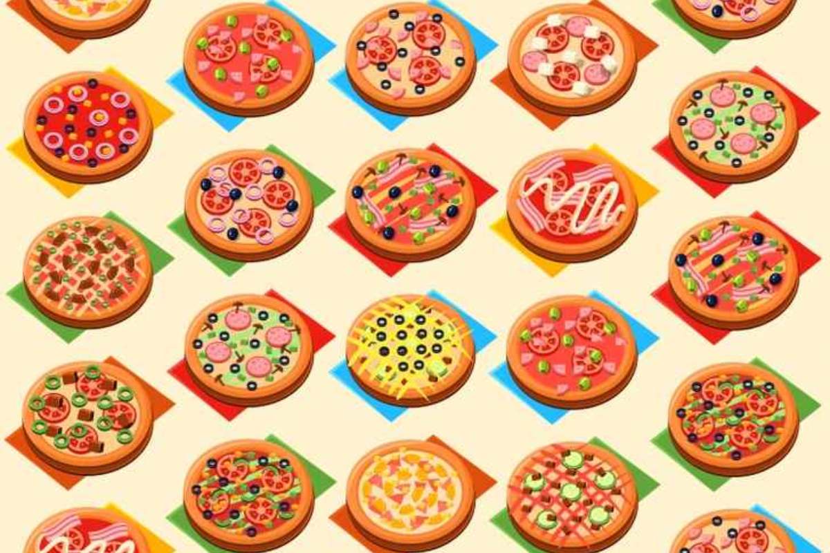 Jogo da memória. Encontre a pizza diferente de todas as outras. Imagem: Brightside/Reprodução.