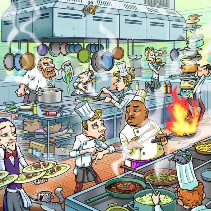 Encontre o relógio perdido na cozinha.