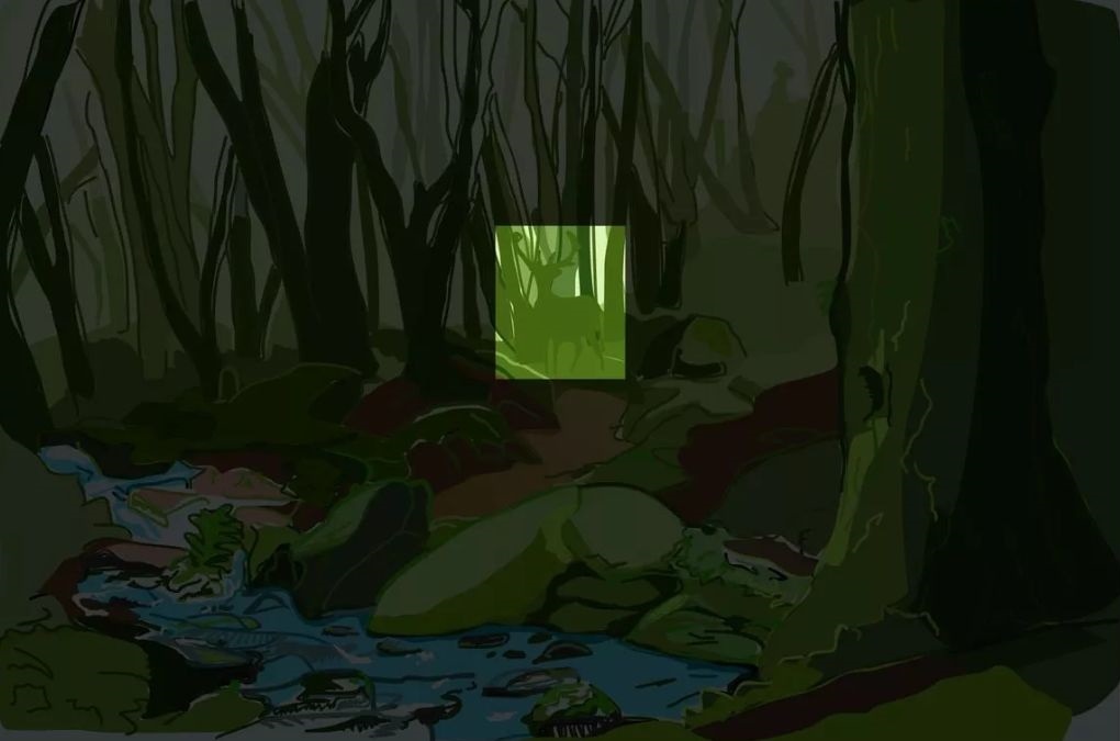 Resposta de onde está o cervo na floresta.