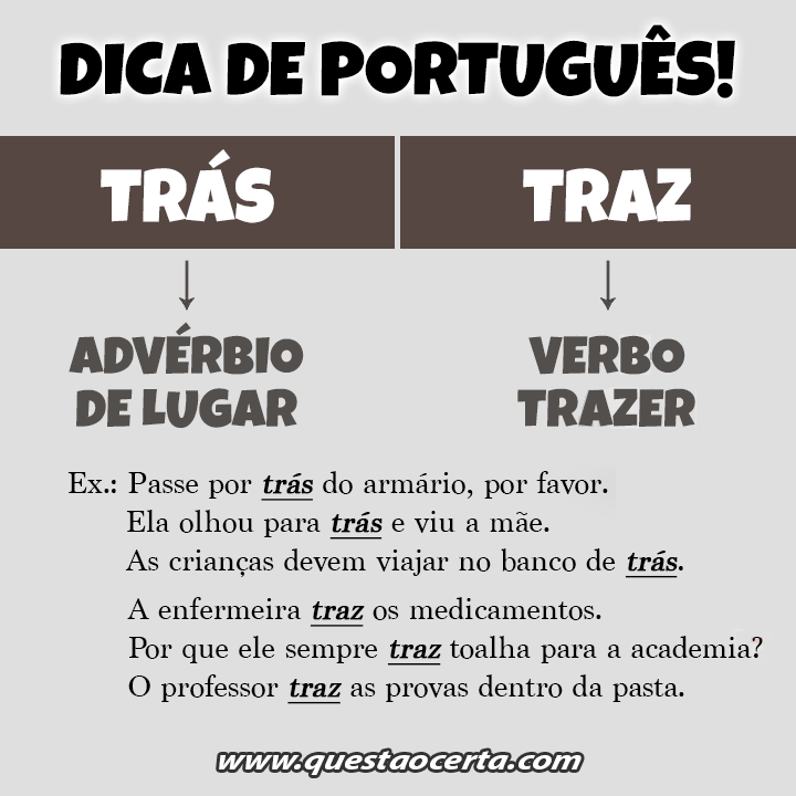 "Trás" ou "traz"? Você sabe onde e quando usar cada um?