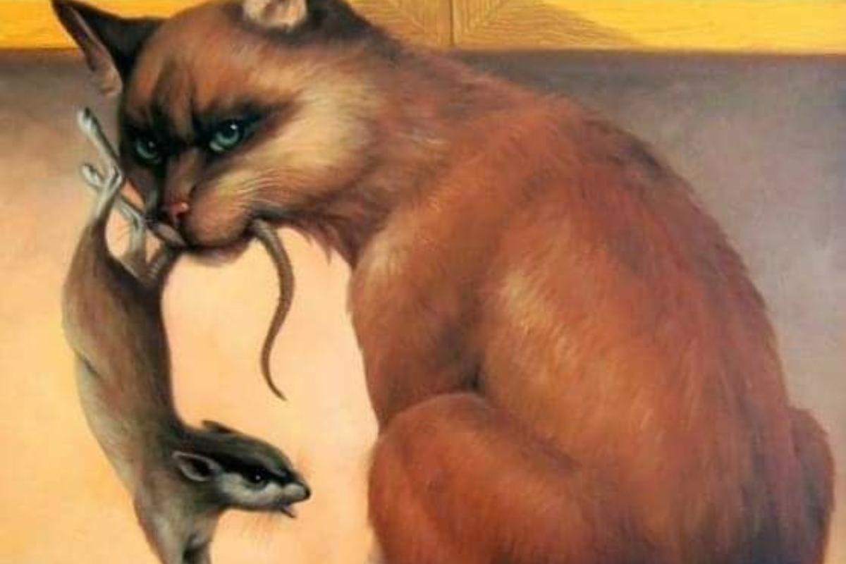 Encontre a mulher entre o gato e o rato.