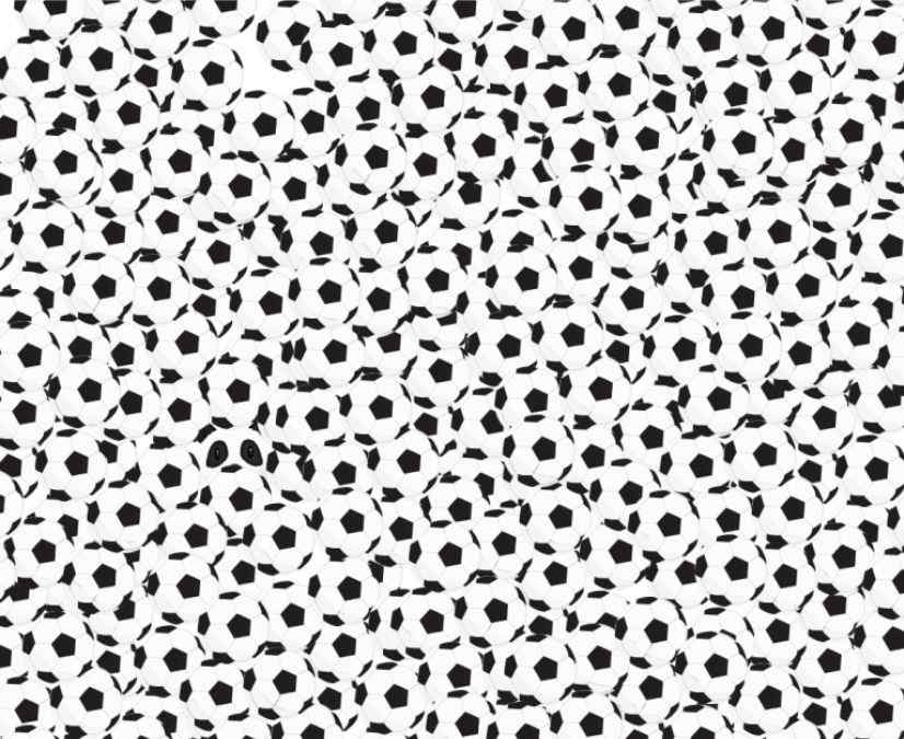 encontre o panda entre as bolas de futebol Encontre o panda entre as bolas de futebol.