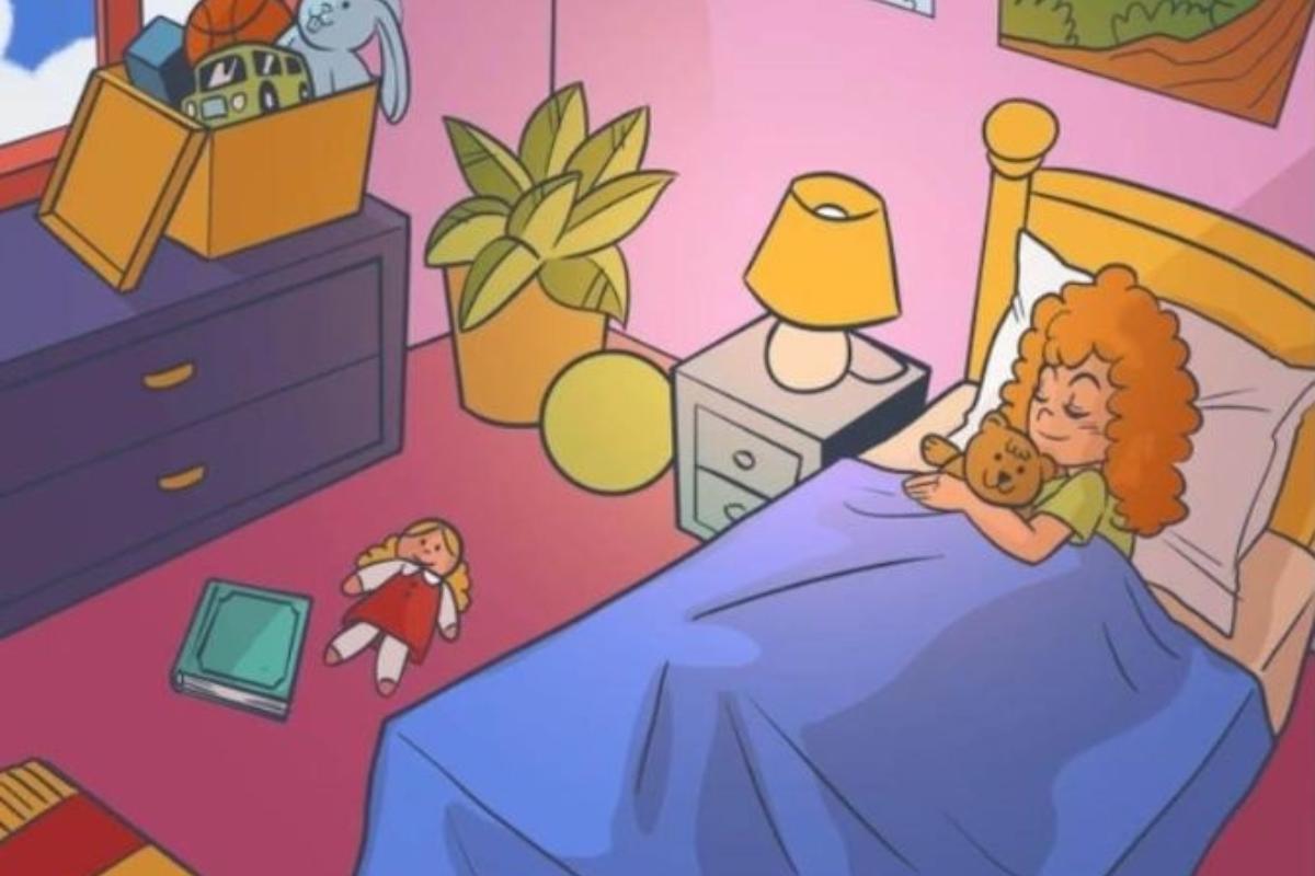 Encontre o sapo no quarto da criança.