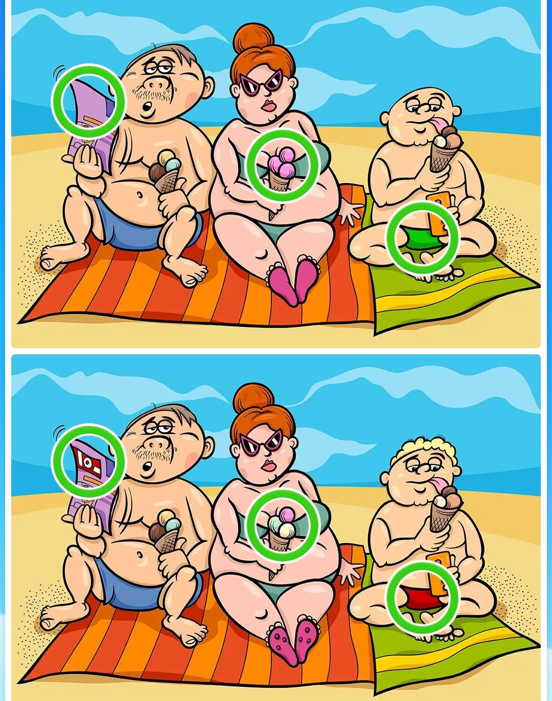 Jogo dos três erros: encontre as diferenças entre as imagens da família na praia em menos de 10 segundos Jogo dos três erros Resultado