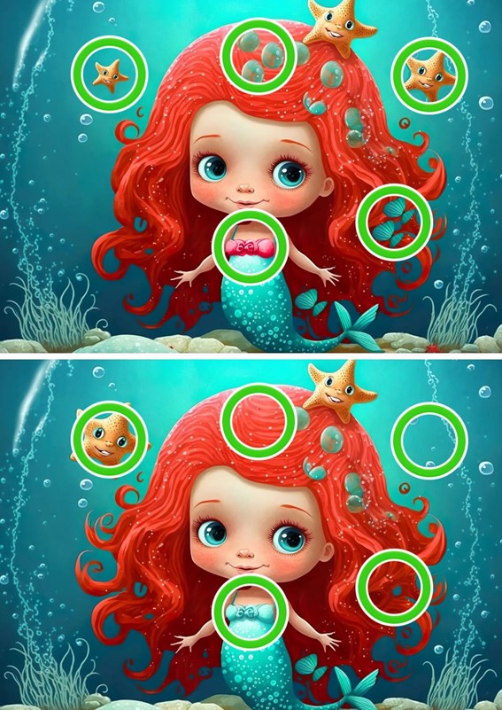 Desafio dos cinco erros: encontre as diferenças entre as imagens da sereia em menos de 10 segundos Resultado do Desafio dos cinco erros