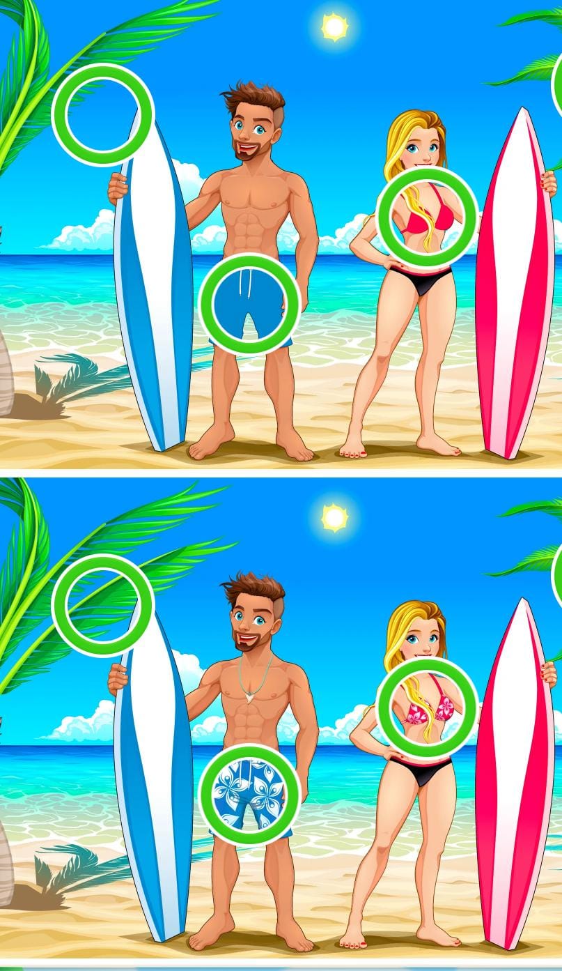 Desafio visual do casal na praia: encontre os erros entre as imagens em 10 segundos Desafio visual do casal na praia