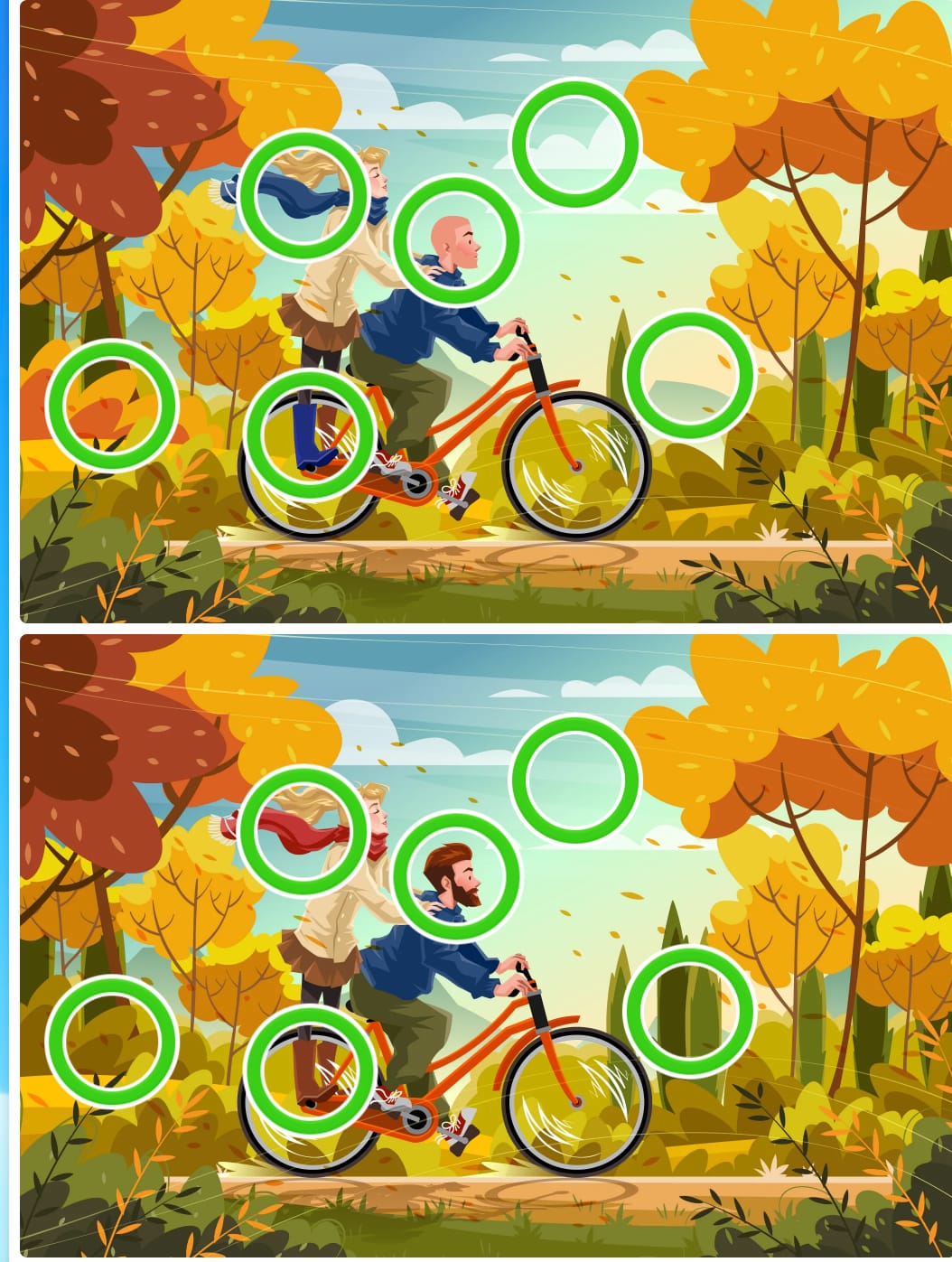 Jogo dos seis erros: encontre as diferenças entre as imagens do casal de bicicleta em menos de 10 segundos Resultado do Jogo dos seis erros