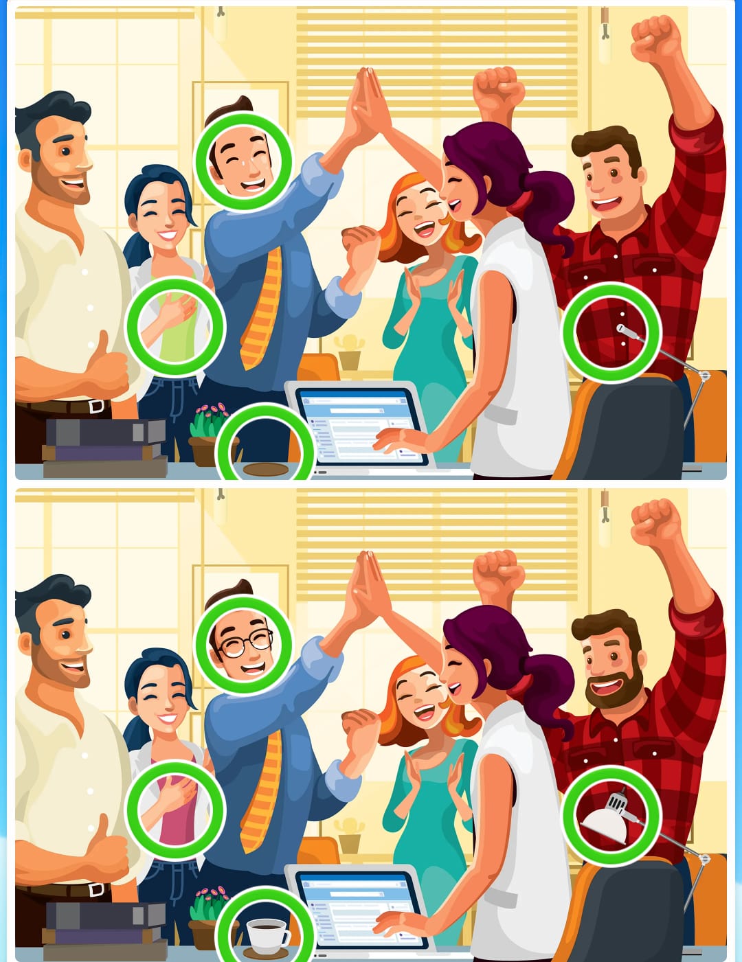 Jogo das diferenças: encontre os erros entre as duas imagens da festa no escritório em 10 segundos Resultado Jogo das diferenças