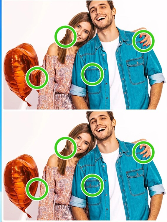 Jogo dos 4 erros do casal: encontre as diferenças entre as imagens do casal apaixonado em 10 segundos Resultado do Jogo dos 4 erros do casal