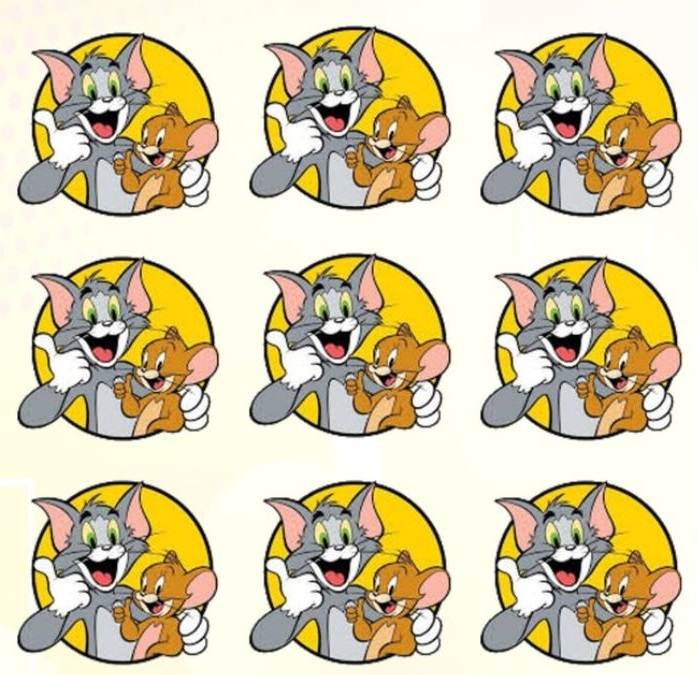 encontre o adesivo do tom e jerry diferente Encontre o adesivo do Tom e Jerry diferente.