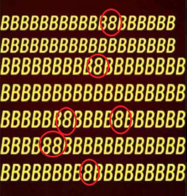 resposta de onde estao os numeros s entre os bs Resposta de onde estão os números 8's entre os B's.