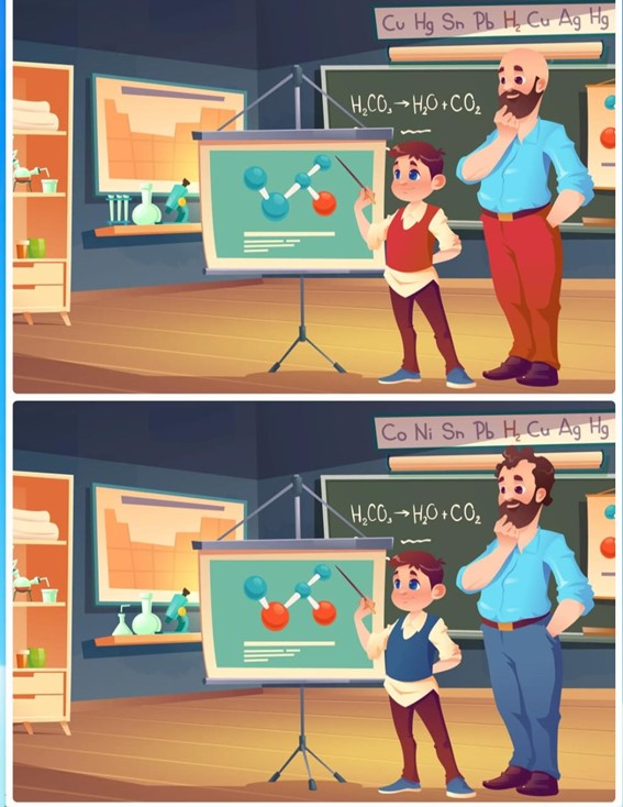 Jogo dos seis erros químicos: encontre as diferenças das imagens da aula de química em menos de 10 segundos Desafio do Jogo dos seis erros químicos