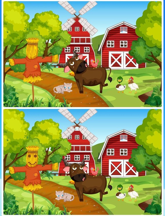 Jogo de cinco erros da fazenda: encontre as diferenças entre as imagens em menos de 10 segundos Desafio do Jogo de cinco erros da fazenda