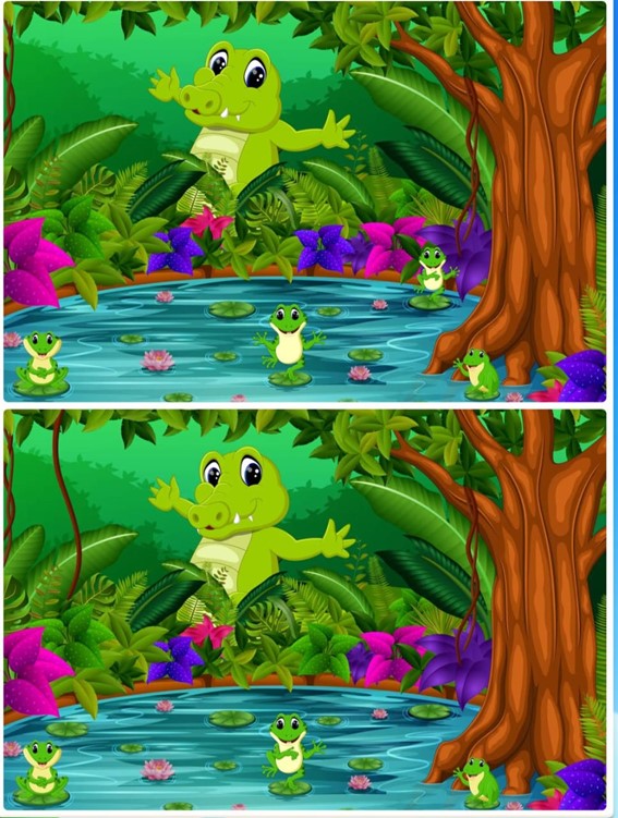 Jogo dos cinco erros na lagoa: encontre as diferenças entre as imagens dos jacarés em 10 segundos Desafio do Jogo dos cinco erros na lagoa