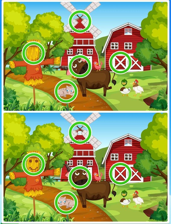 Jogo de cinco erros da fazenda: encontre as diferenças entre as imagens em menos de 10 segundos Resultado do Jogo de cinco erros da fazenda