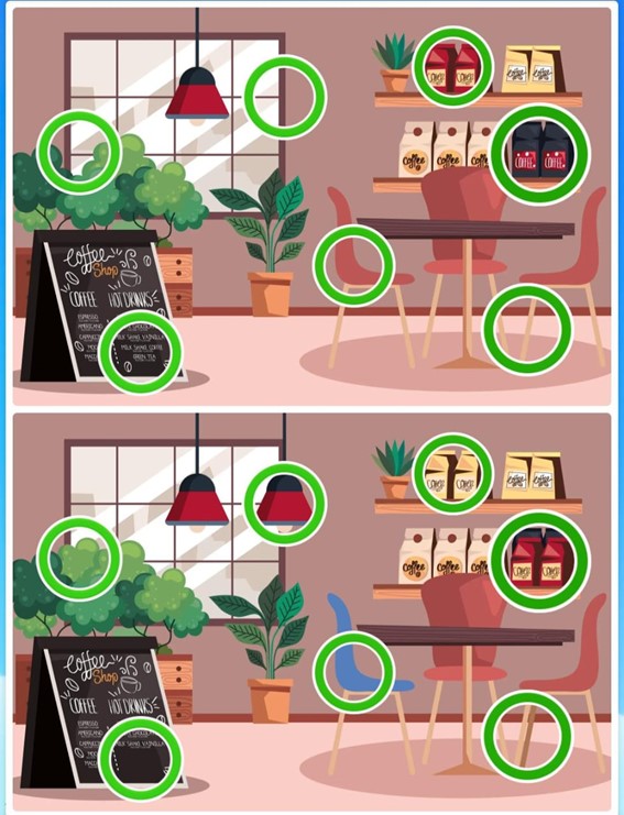 Jogo dos 7 erros da cafeteria: encontre as diferenças em 20 segundos Resultado do Jogo dos 7 erros da cafeteria