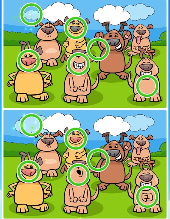 Jogo dos seis erros: encontre as diferenças entre as duas imagens dos cachorros em menos de 10 segundos Resultado do Jogo dos seis erros