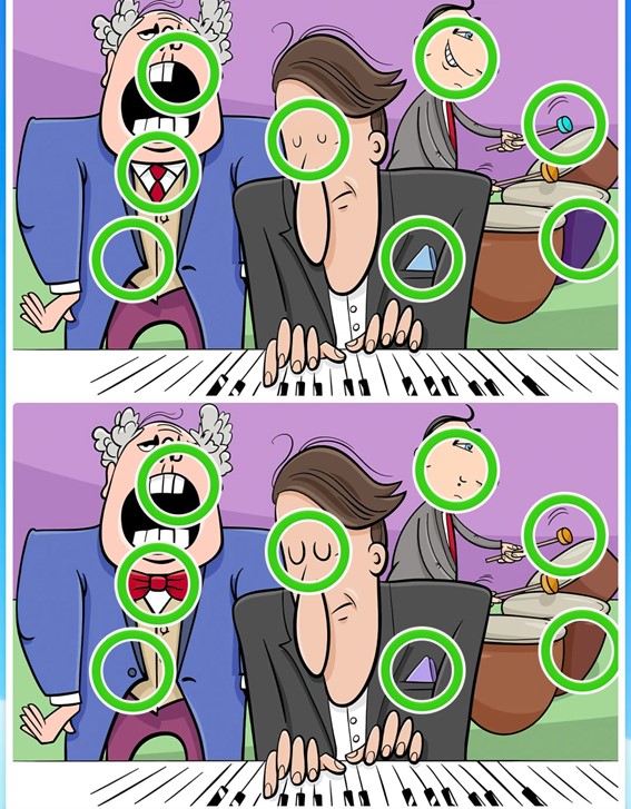 Jogo dos oito erros dos músicos: encontre as diferenças entre as imagens dos músicos em menos de 20 segundos Resultado do Jogo dos oito erros dos músicos