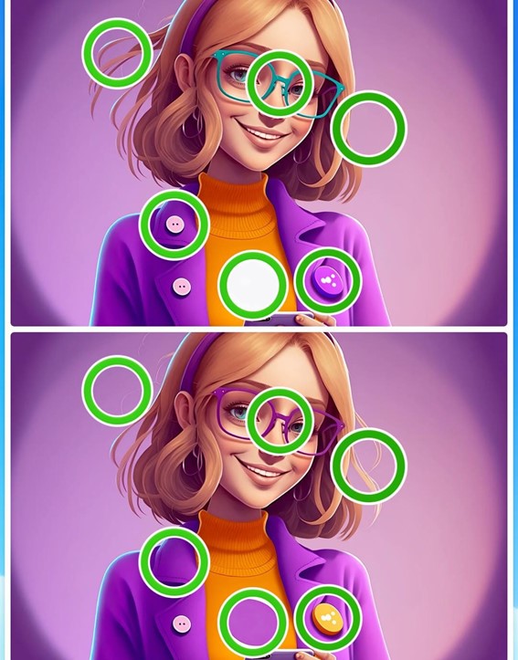 Jogo dos 6 erros da garota: encontre as diferenças entre as imagens da garota em 10 segundos Resultado do Jogo dos 6 erros da garota