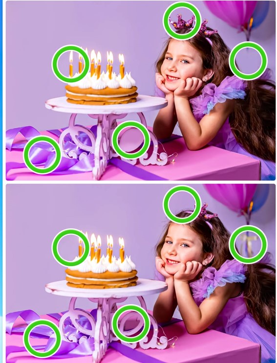 Jogo dos 5 erros da aniversariante: encontre as diferenças entre as imagens em 10 segundos Resultado do Jogo dos 5 erros da aniversariante