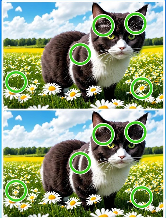Jogo dos cinco erros do gato no campo: encontre as diferenças em menos de 10 segundos Resultado do Jogo dos cinco erros do gato no campo