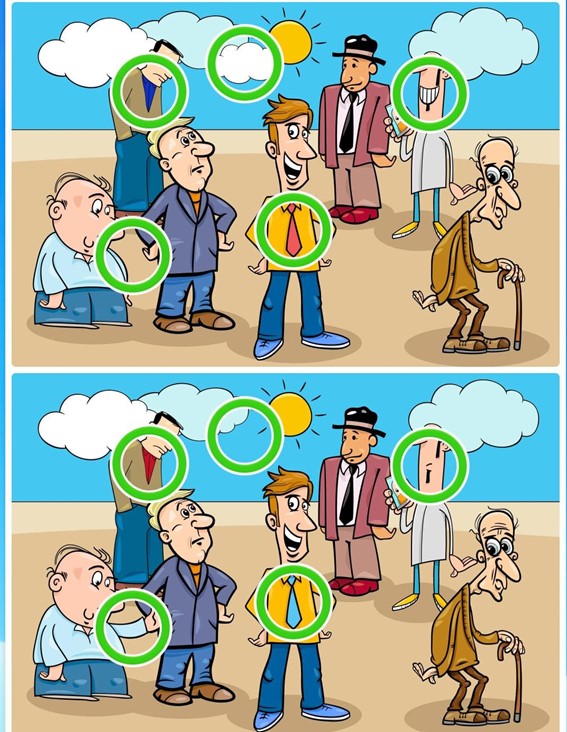 Jogo dos cinco erros dos homens: encontre as diferenças entre as imagens em 10 segundos Resultado do Jogo dos cinco erros dos homen