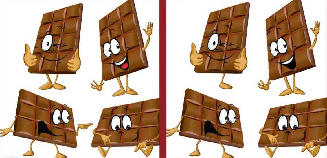 encontre tres diferencas na imagem da barra de chocolate Encontre três diferenças na imagem da barra de chocolate.