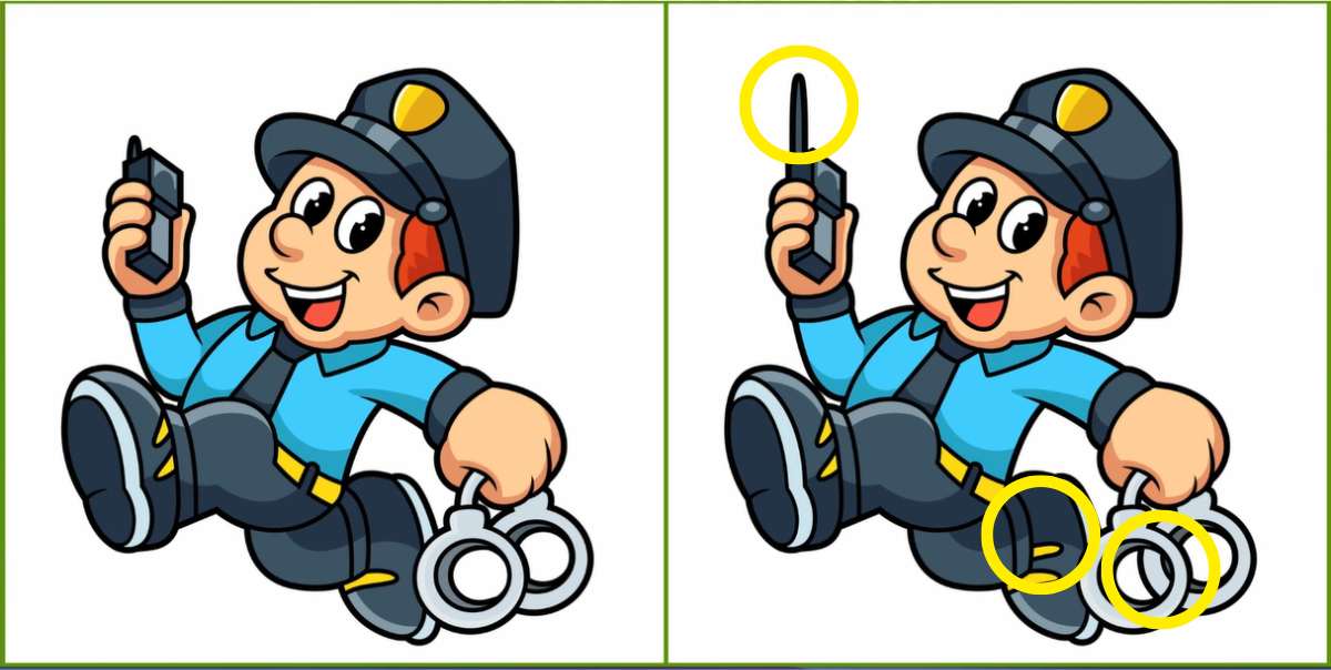 resposta de quais sao as tres diferencas na imagem do policial Resposta de quais são as três diferenças na imagem do policial.