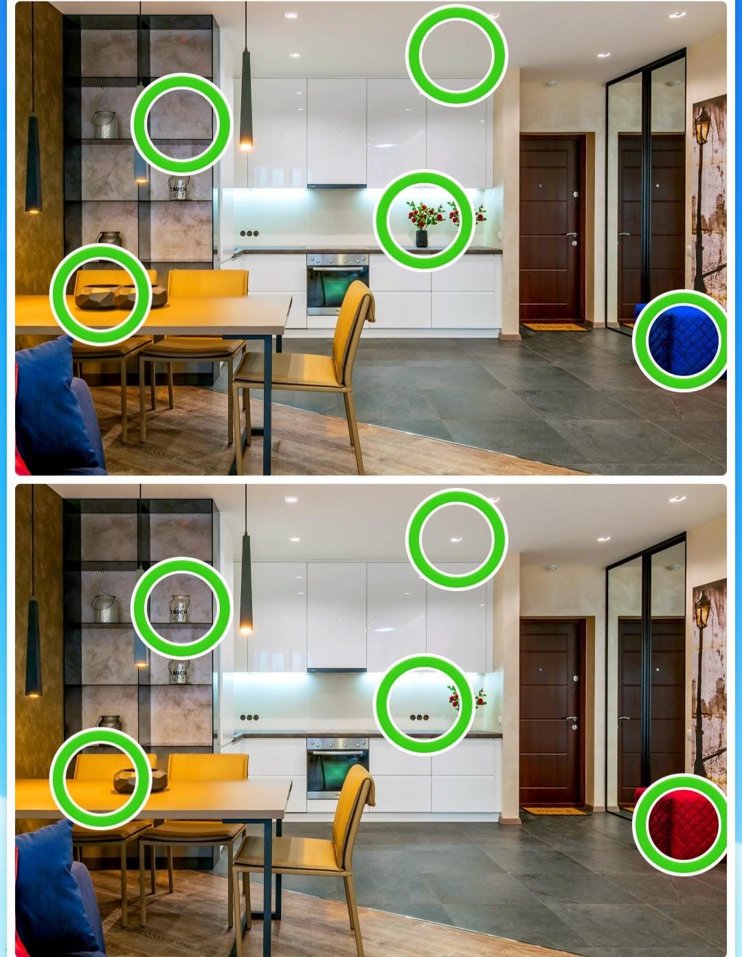 Resultado do Jogo das diferenças na sala de jantar Resultado do Jogo das diferenças na sala de jantar