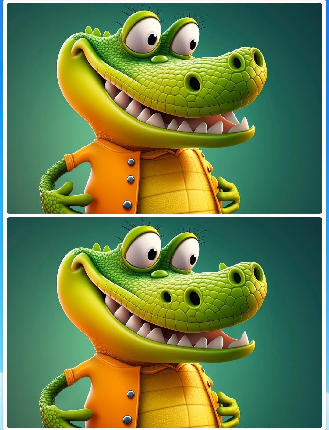 Jogo dos cinco erros do jacaré: encontre as diferenças entre as imagens do jacaré em menos de 10 segundos Desafio do Jogo dos cinco erros do jacaré