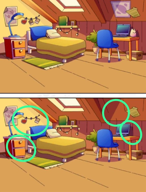 Jogo das diferenças do quarto: encontre quatro erros entre as imagens em menos de 10 segundos Resultado do jogo das diferenças do quarto