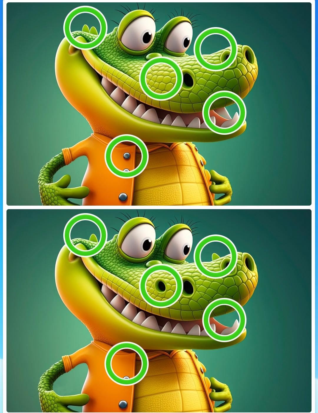 Jogo dos cinco erros do jacaré: encontre as diferenças entre as imagens do jacaré em menos de 10 segundos Resultado do Jogo dos cinco erros do jacaré