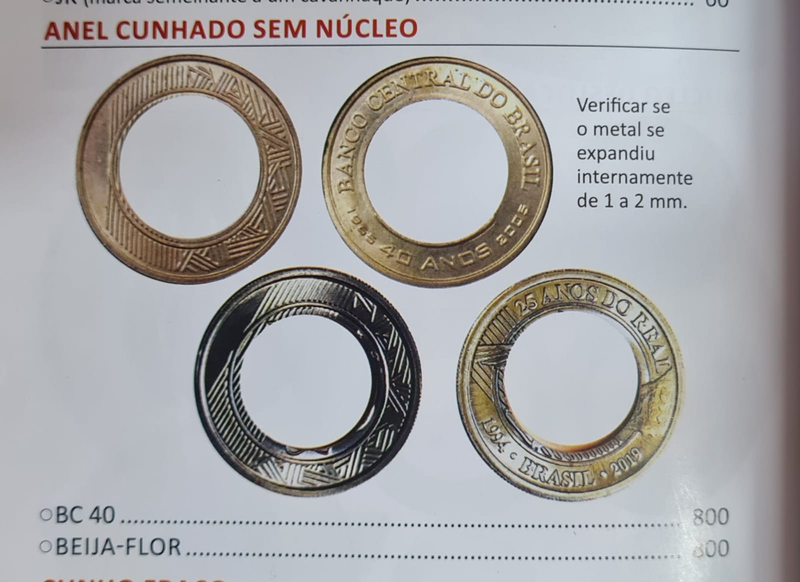 Moedas de 1 real com anel cunhado sem núcleo Moedas de 1 real com anel cunhado sem núcleo