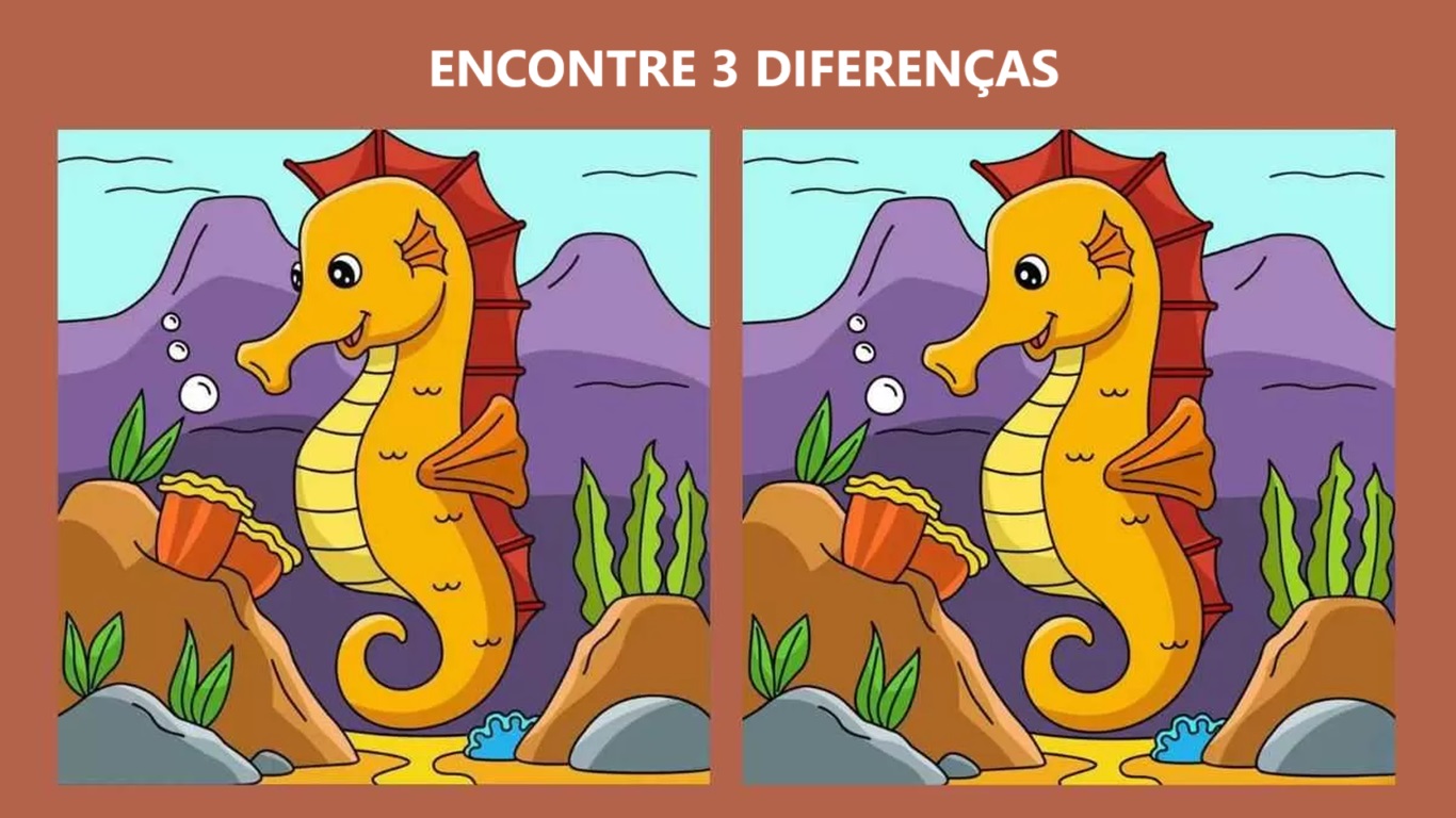 Desafio Visual: encontre 3 diferenças entre os cavalos-marinhos em 15 segundos