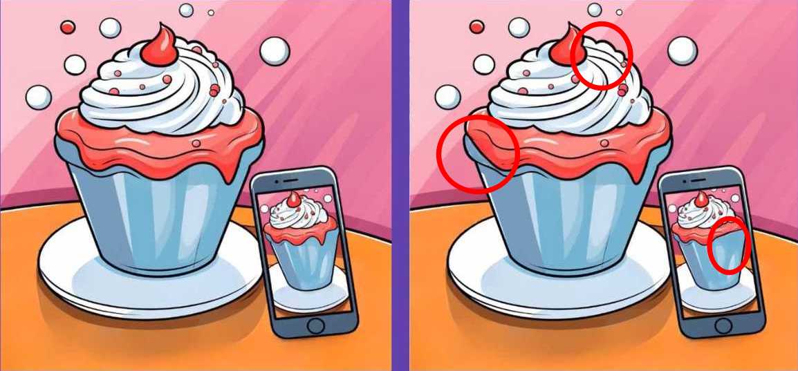 Encontre 3 diferenças entre as imagens dos cupcakes em 15 segundos! Encontre 3 diferenças entre as imagens dos cupcakes em 15 segundos!