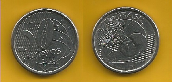 Moeda de 50 centavos com reverso horizontal Moeda de 50 centavos com reverso horizontal