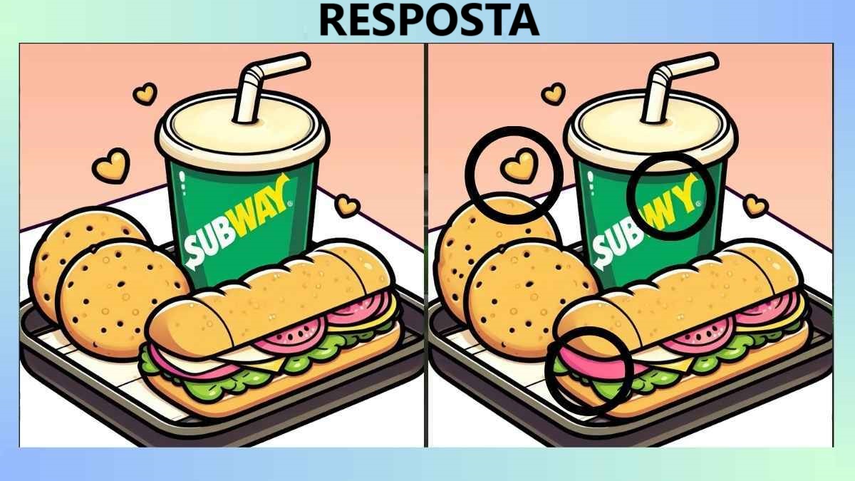 Desafio Visual: encontre 3 diferenças no lanche Subway Desafio Visual: encontre 3 diferenças no lanche Subway