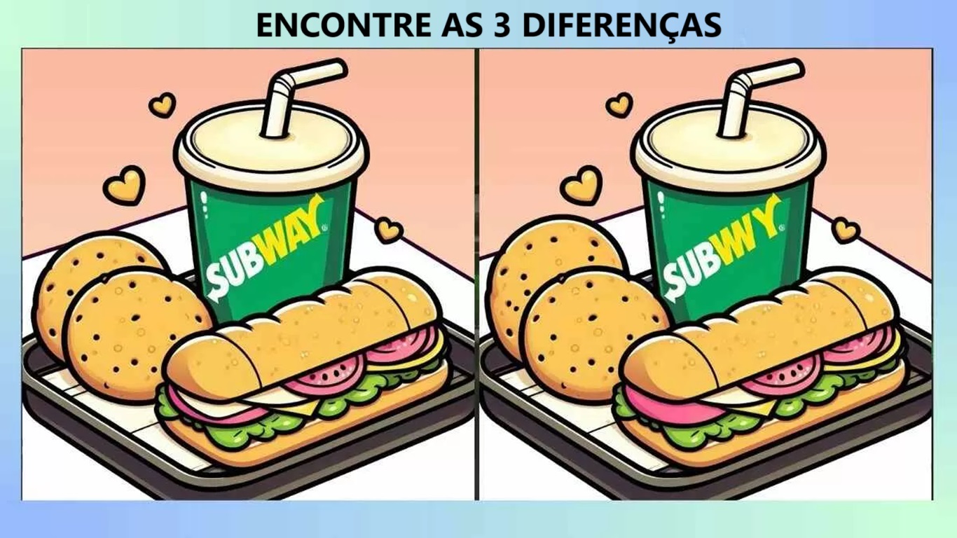 Desafio Visual: encontre 3 diferenças no lanche Subway