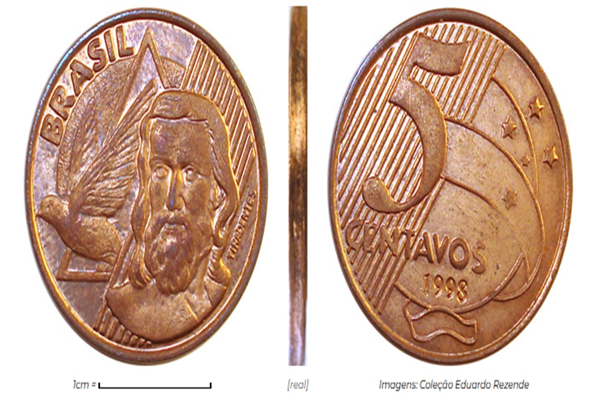 Lista de moeda de 5 centavos com reverso horizontal