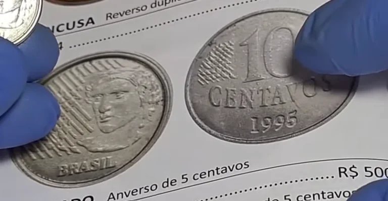 Moeda 10 centavos 1995 com anverso de 5 centavos Moeda 10 centavos 1995 com anverso de 5 centavos