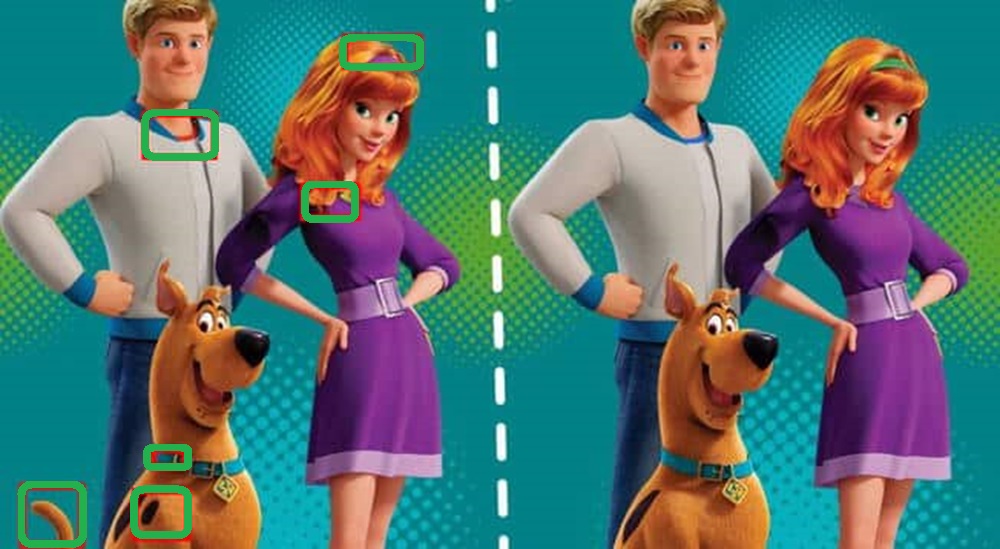 Teste de QI: encontre 6 diferenças na imagem com a trupe do Scooby-Doo Teste de QI: encontre 6 diferenças na imagem com a trupe do Scooby-Doo