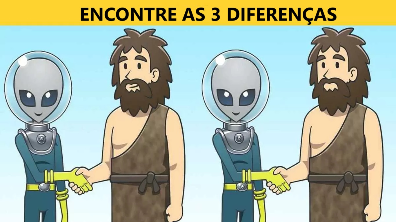 Raciocínio Lógico: encontre as 3 diferenças entre o alienígena e homem das cavernas
