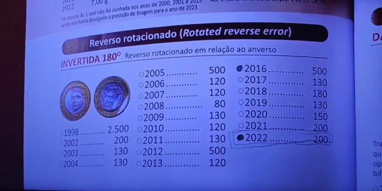 Valores de moedas de real com reverso invertido; Valores de moedas de real com reverso invertido;