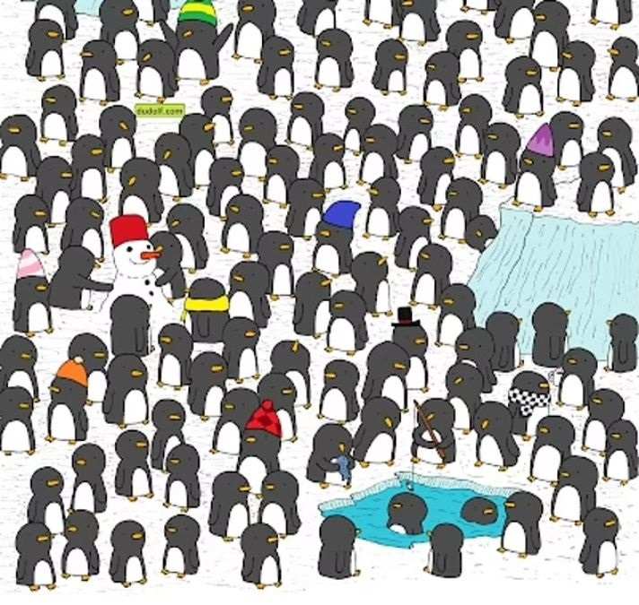 desafio visual da caneca entre os pinguin Desafio visual da caneca entre os pinguins. Fonte: Jagran Josh.