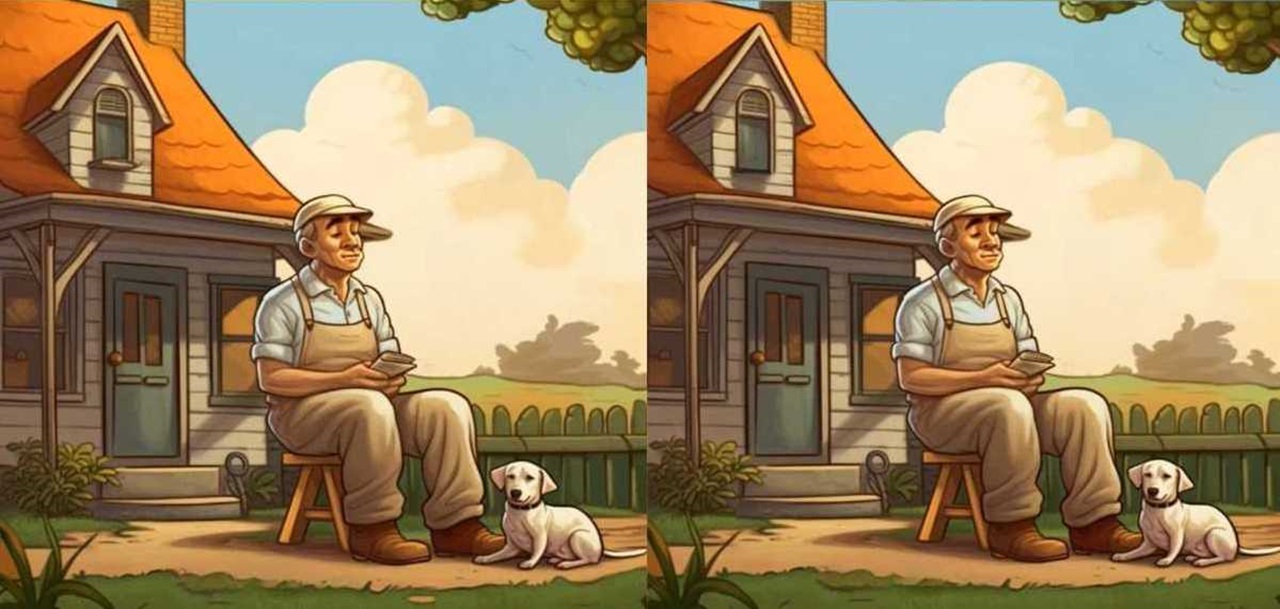 Teste de QI: encontre as 3 diferenças entre as imagens do velho e seu cachorro Teste de QI: encontre as 3 diferenças entre as imagens do velho e seu cachorro