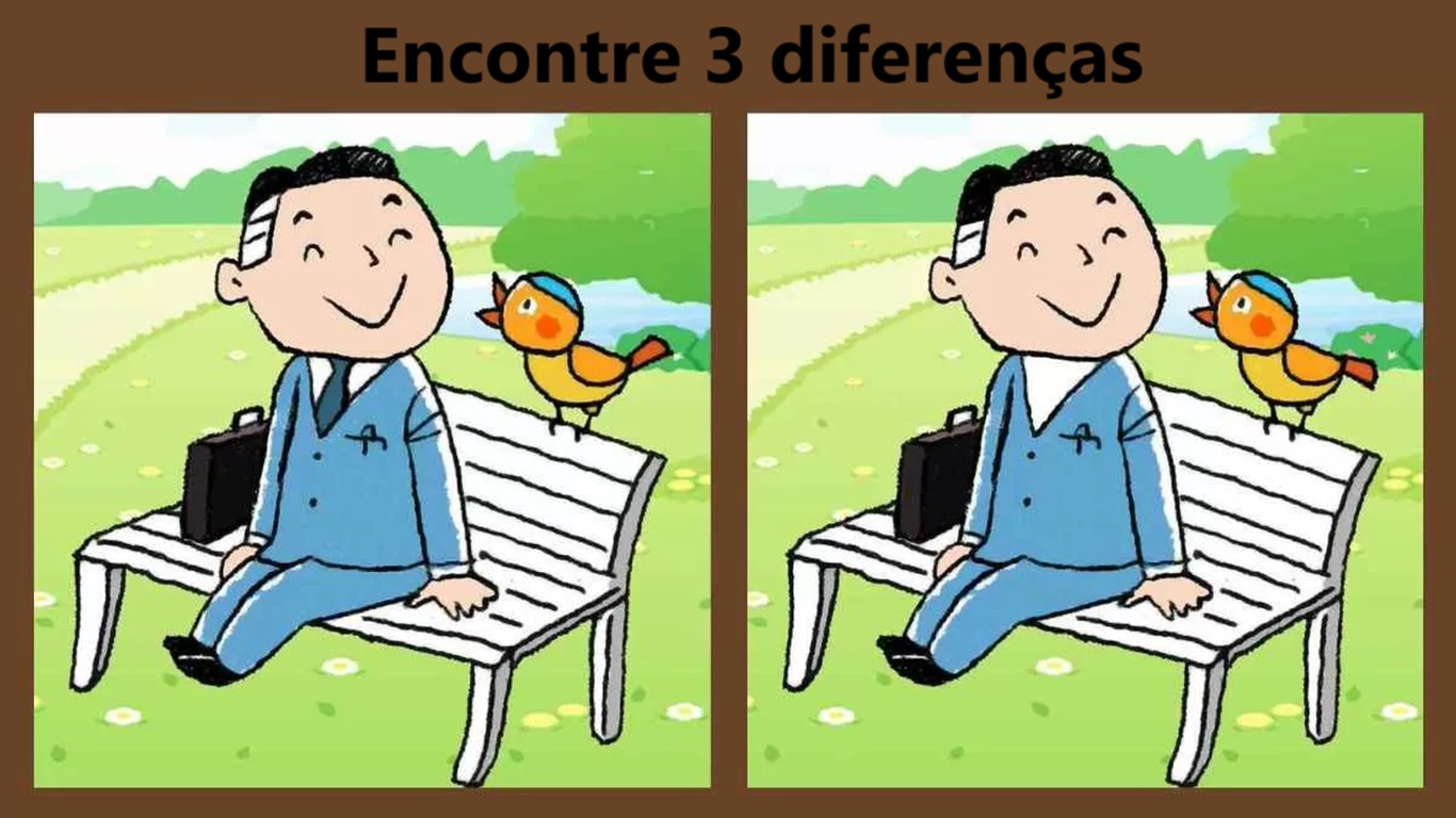 Raciocínio Lógico: encontre 3 diferenças na imagem do homem no parque