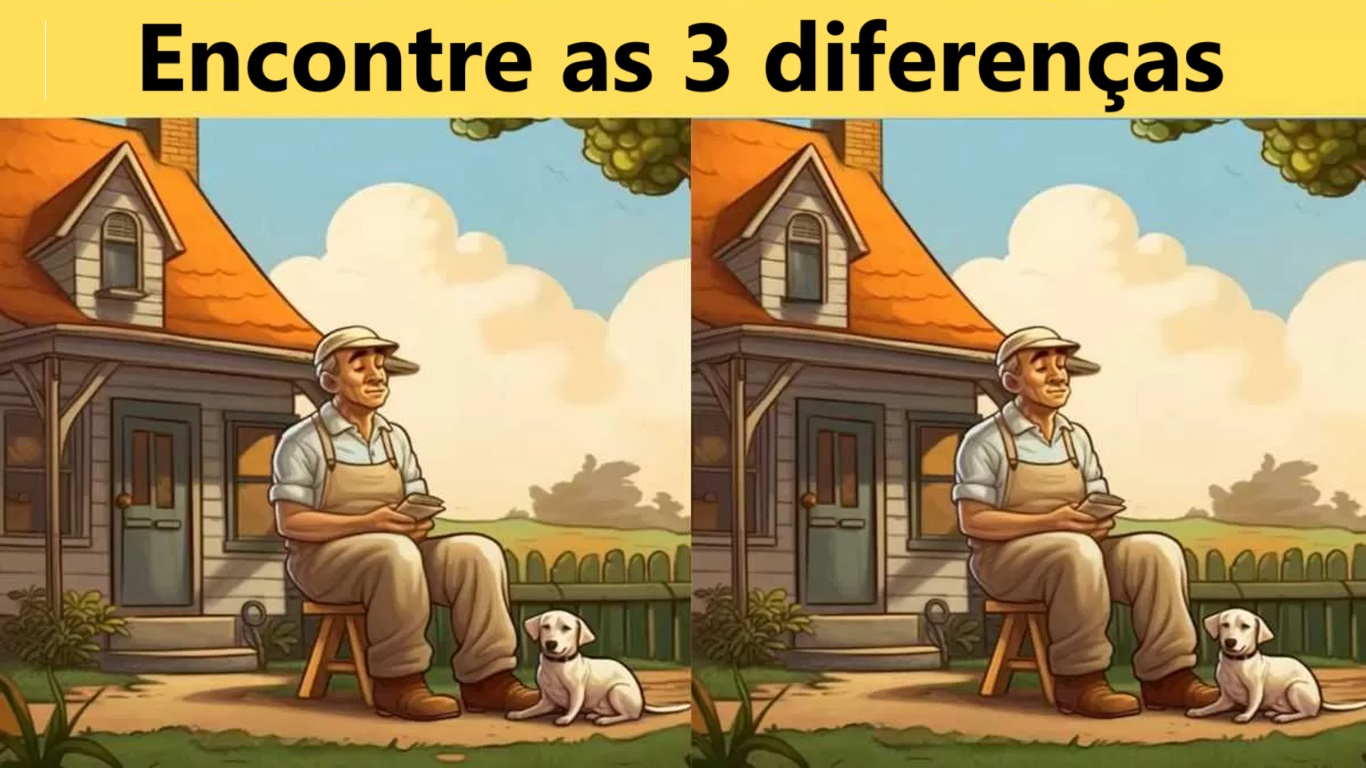 Teste de QI: encontre as 3 diferenças entre as imagens do velho e seu cachorro